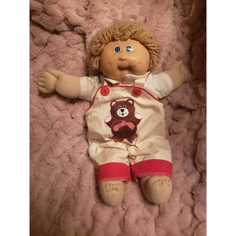 Cabbage Patch Kid Blond Loop Curly Hair Boy Teddy Bear Overalls 1978/1982 READ